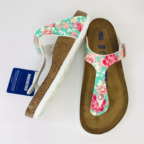 New! Birkenstock Gizeh Soft Footbed Supernatural Flower Emerald Sandals - Picture 7 of 13